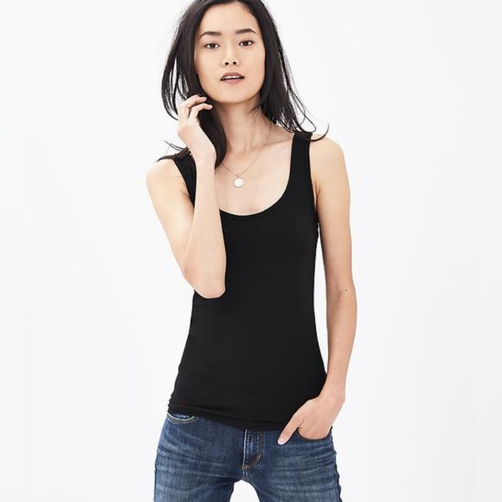 Two Banana Republic Basic Soft Cotton Blend Tank Tops, Teal and Black